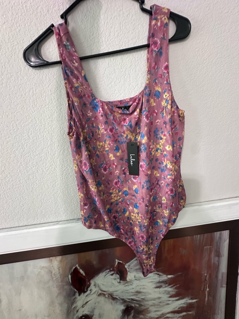 Lulu's Rose Pink Floral Satin Scoop Neck Bodysuit